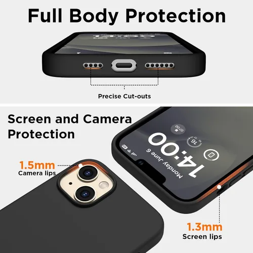 Vista 3 de Funda de silicona diseñada para iPhone 14 Plus, con 2 protectores de pantalla, funda protectora de cuerpo completo a prueba de golpes, funda delgada