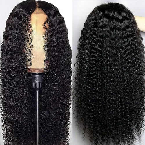 Vista 2 de Pelucas de cabello humano rizado con encaje frontal, densidad del 180 %, cabello virgen brasileño, sin pegamento, pelucas de cabello humano