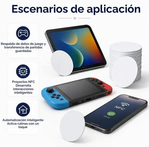 Vista 4 de 50 tarjetas de monedas NFC, tarjetas NFC NTAG215 en blanco, chip NFC rewitable de 0.984 in/1 pulgada, 215 tarjetas compatibles con teléfonos móviles