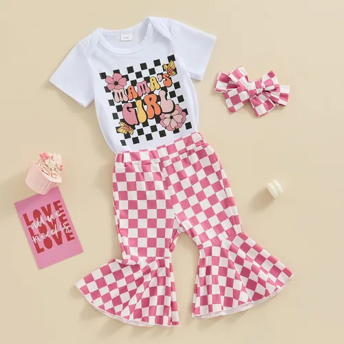 Vista 136 de Sejardin Ropa de verano para bebé y niña, recién nacida, manga corta, con letras, mameluco elástico con diadema
