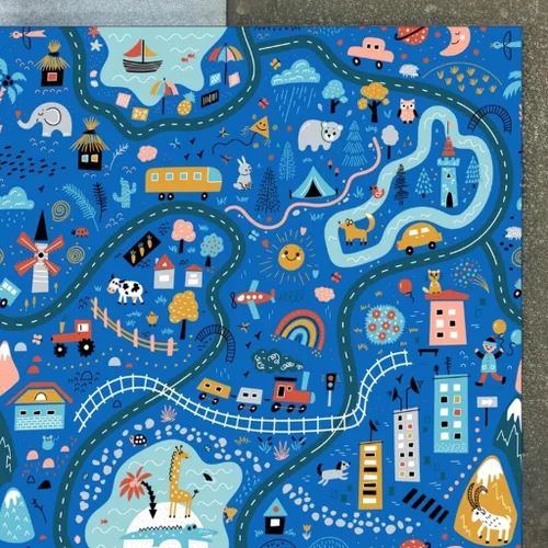 Vista 3 de Alfombra para niños para sala de juegos, tapete de juego con ciudad de trenes y bosque, alfombra antideslizante para el piso para niños, alfombra