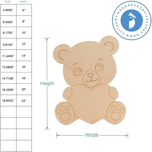 Vista 2 de Oso de peluche con recortes de madera de corazón de 20 pulgadas, 1/8 de grosor, paquete de 1 oso de peluche para decoración de baby shower y San