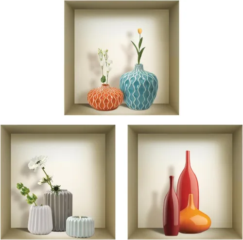 Vista 6 de Arte de pared 3D, juego de calcomanías de nicho, decoración de pared 3D, calcomanías de pared para sala de estar, calcomanías de pared