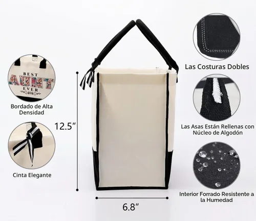 Vista 5 de Gkwa Canvas Tote Bag for Gifting, Women Cotton Canvas Bag, Reusable Shopping Bag Negro