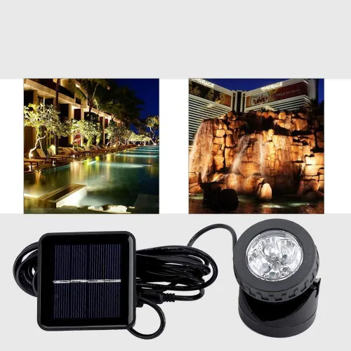 Vista 2 de BAFOVY - Foco solar subacuático, 6 luces LED con sensor oscuro automático para decoración de fuente de estanque de jardín y piscina