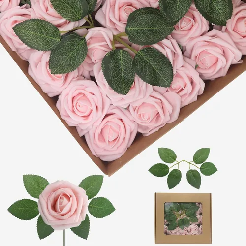 Vista 12 de Flores artificiales, rosas falsas de espuma de aspecto real, combo de flores artificiales de boda para ramos de boda, centros de mesa, arreglos