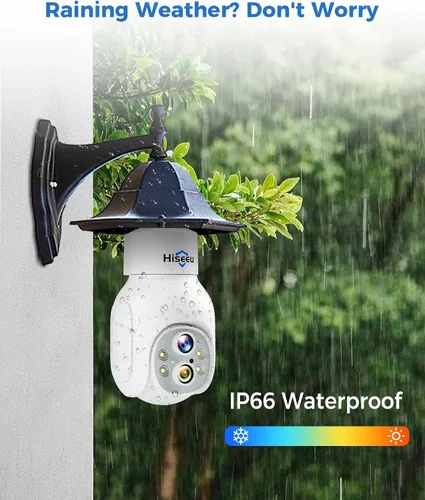 Vista 2 de Hiseeu - Cámara de seguridad de doble lente con bombilla, inalámbrica, WiFi 2.4GHz, 10X Zoom PTZ, cámara de seguridad impermeable con enchufe