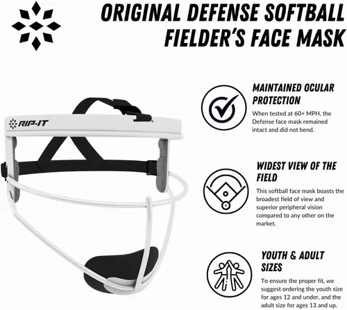 Vista 5 de RIP-IT Máscara facial de sóftbol de defensa original Máscara protectora ligera de campo de sóftbol