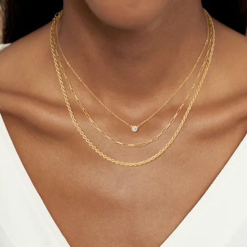 Vista 3 de CHESKY - Collares de oro escalonados para mujer, cadena delicada de 14 quilates, diseño de eslabones cubanos a la moda, con cierre de círculo