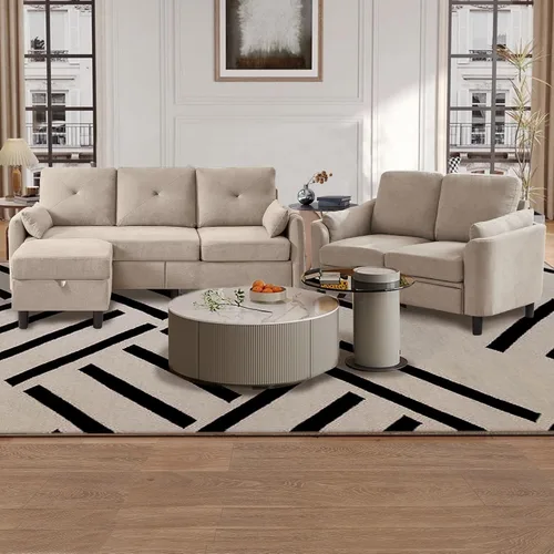 Vista 8 de Sofá Seccional Convertible, Sofá Pequeño en Forma de L de 77 pulgadas, Sofá de 3 Asientos con Chaise de Almacenamiento Reversible y Conjunto