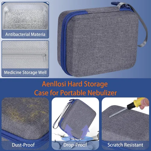 Vista 3 de Aenllosi Estuche de almacenamiento rígido compatible con nebulizador portátil para adultos y niños, funda de transporte de inhalador de mano