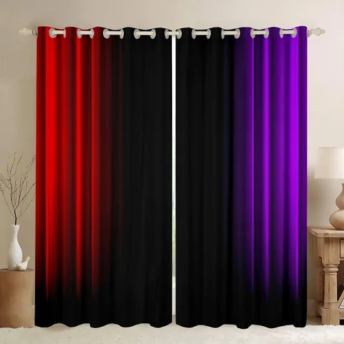 Vista 16 de Feelyou Cortinas abstractas degradadas para niños, adolescentes y mujeres, cortinas de ventana azules, moradas y negras, tratamientos geométricos