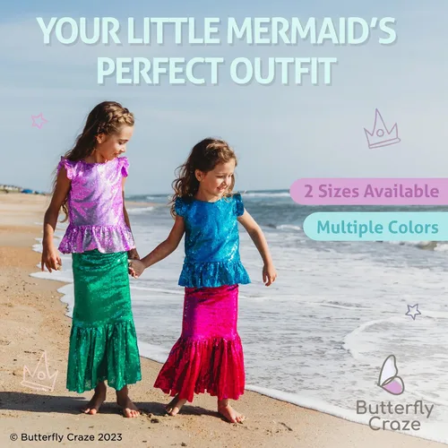 Vista 5 de Butterfly Craze Disfraz de sirena para niña pequeña, parte superiorvestido con falda, perfecto para fiestas de cumpleaños, Halloween, ferias