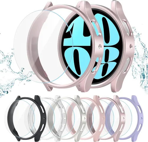 Vista 18 de Pack de 12 fundas para Samsung Galaxy Watch 6 de 40 mm, protector de pantalla con cubierta de policarbonato duro y película protectora de vidrio
