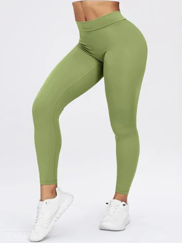 Vista 2 de SENBAN Leggings con espalda en V para mujer, mallas suaves de cintura alta, sin costuras, para entrenamiento, gimnasio, yoga