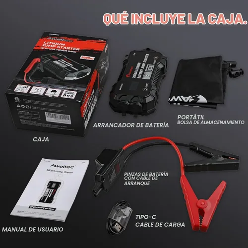 Vista 8 de Arrancador de salto 2000A para 8.0L Gas/6.5L Diesel con USB y LED
