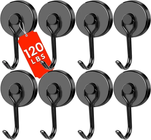 Vista 17 de DIYMAG - Ganchos magnéticos negros, imanes de 18 kg de alta resistencia, 2026, esenciales para cruceros, cabinas, con gancho de metal para colgar