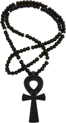 Vista 3 de Fashion 21 Colgante Egipto Key of Life Ankh de 0.315in, 36 pulgadas, collar de cuentas de madera en tono negro, marrón, Madera, N A