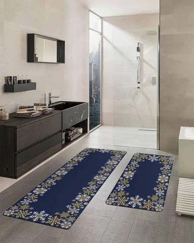 Vista 2 de Tapete de baño de Navidad para bañera, antideslizante, de secado rápido y absorbente, tierra de diatomeas, fregadero de cocina, lavable, color azul