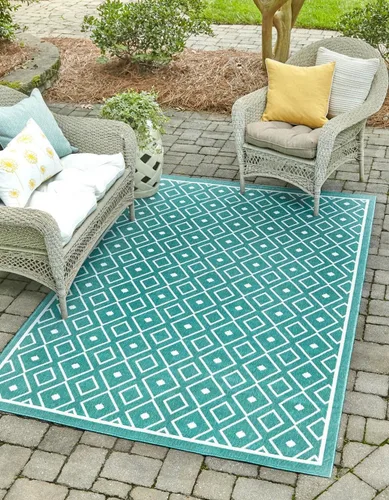 Vista 11 de Unique Loom Outdoor Trellis Collection - Alfombra de área Kafes (2 x 6 pies 1 pulgada, gris/marfil)