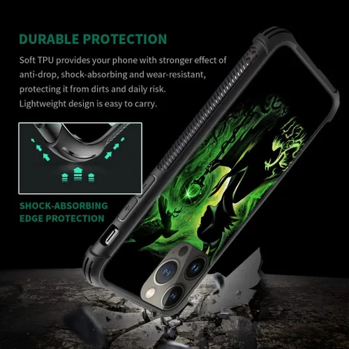 Vista 6 de CARLOCA Funda compatible con iPhone 15 Pro, patrón de dama mágica verde, ultra protección, a prueba de golpes, de silicona suave, TPU