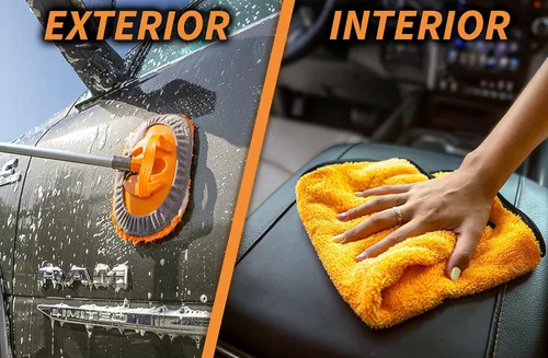 Vista 6 de Kit de cepillo de lavado para coche y RV con mango extensible largo de 48-144 Car, Truck Washing Kit with Microfiber Car Mop, Soft Washing Brush