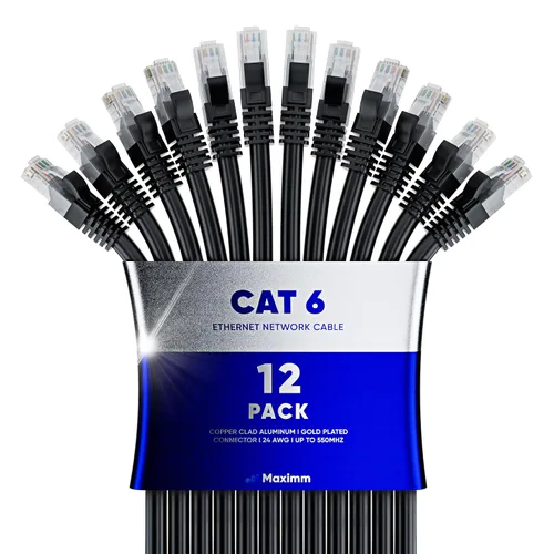 Vista 9 de Maximm Cable Ethernet Cat6 de 7 pies, 10 Gbps 550 MHz, negro, paquete de 12