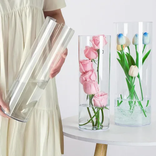 Vista 10 de 2 floreros de plástico transparente, 10.2 pulgadas de acrílico para ramo de rosas para decoración del hogar, centros de mesa, boda, cumpleaños