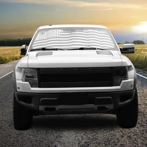 Vista 6 de RT-TCZ Parasol para Parabrisas Protector Solar Escudo Térmico Parasol de Ventana Visera Solar Alfombrilla para Ford F150 2009-2014, Bandera de EE.UU