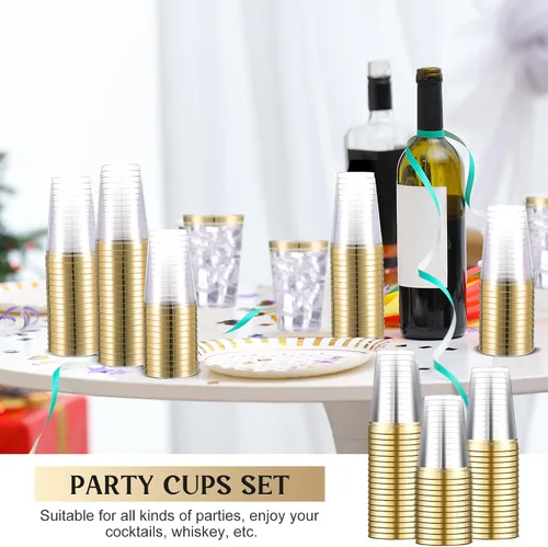 Vista 4 de Sliner 50 vasos de plástico duro con doble aro, copas de vino resistentes para vacaciones, Navidad, Año Nuevo, suministros de fiesta de cumpleaños