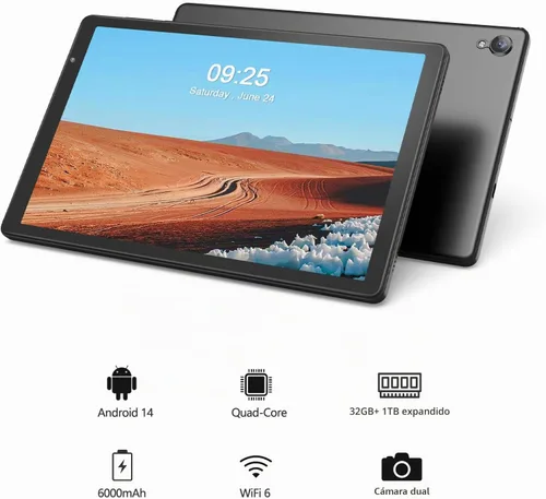 Vista 2 de PRITOM Tabletas de 10 pulgadas, TAB10 Android 14 Tablet, Quad-Core, WiFi, 32 GB, 6000mAh, pantalla HD IPS, cámara dual, Bluetooth (gris)