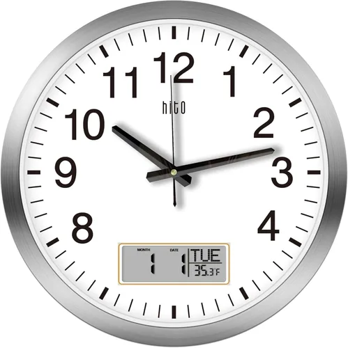 Vista 28 de HITO Reloj de pared silencioso de 10 pulgadas, funciona con pilas, sin tictac, cubierta de vidrio, marco de aluminio plateado, para decoración