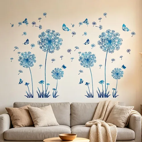 Vista 23 de Arawat 2 Juego de Calcomanías de Diente de León para Pared Pelar y Pegar Calcomanías de Pared de Diente de León Azul Adhesivos de Pared Florales