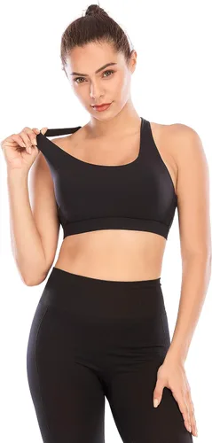 Vista 7 de RUNNING GIRL - Brasier deportivo para mujer, de tirantes delgados, con relleno y espalda cruzada, brasier de yoga de sujeción media con copas