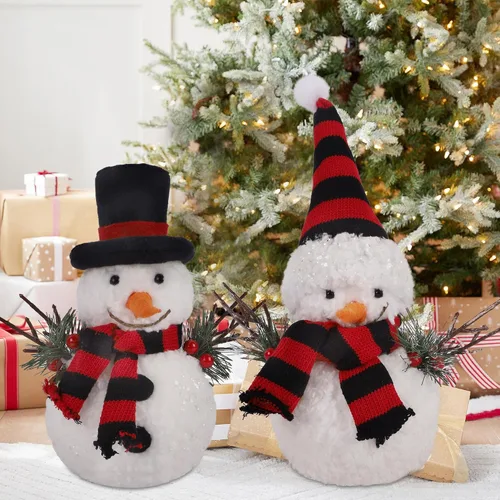 Vista 2 de winemana Decoración de mesa de Navidad, juego de 2 muñecos de nieve con ramitas de cono de pino, decoración de mesa de invierno para interiores