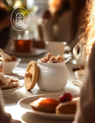 Vista 6 de AISBUGUR Azucarero con tapa y cuchara: tarro de azúcar de 10 onzas con tapa de bambú, recipiente de cerámica para barra de café, encimera