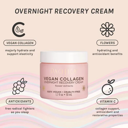 Vista 3 de Pacifica Juego de 2 cremas de colágeno vegano para la cara y los ojos, crema de noche + loción antienvejecimiento, hidratante de colágeno abundante