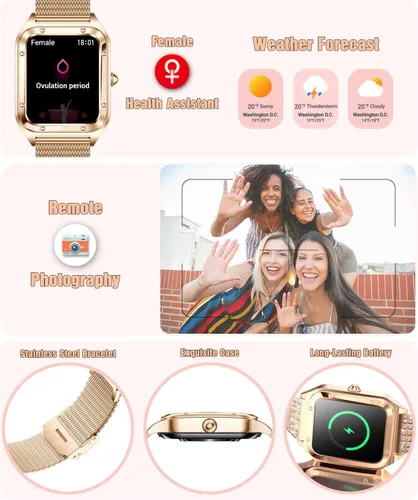 Vista 6 de Reloj inteligente para mujer, reloj inteligente de 1.59 pulgadas de tacto completo para mujer con seguimiento de la salud femenina, monitor de ritmo