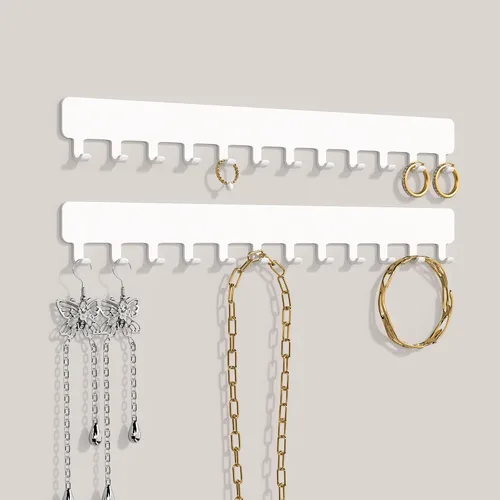 Vista 8 de Bussdis Organizador de Collares - Organizador de Joyería Colgante, Autoadhesivo, Montaje en Pared, Paquete de 2, Negro