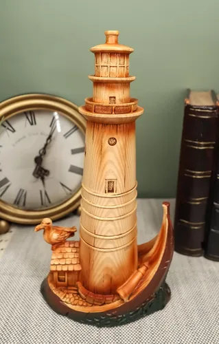Vista 7 de Ebros - Faro escénico náutico marino de 9 pulgadas de alto en una cubierta de barco gigante con una estatua de gaviota de resina pintada a mano