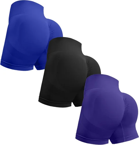 Vista 9 de Ovesport 3 piezas de pantalones cortos de entrenamiento para mujer, sin costuras, con levantamiento de glúteos, cintura alta, para yoga, gimnasio