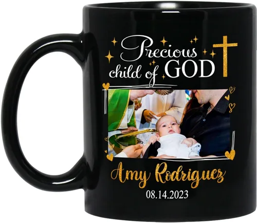 Vista 15 de Personalized Baptism Coffee Mug Gift With Baby Name & Date Baptized, Customized Baby Baptism Christening Black Ceramic Mug Gift For Dad Mom