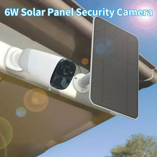 Vista 2 de Cargador de panel solar para cámara de seguridad, puerto USB-C y micro USB para cámara de batería recargable al aire libre, carga rápida de 5V6W