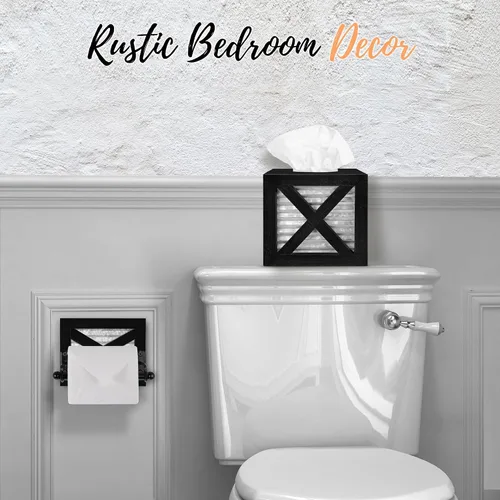 Vista 9 de Autumn Alley Portarrollos de papel higiénico de granja negro – Accesorio decorativo de baño de granja – Madera negra y metal galvanizado corrugado