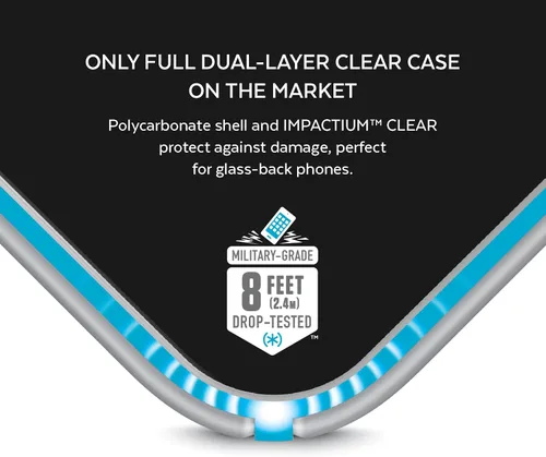 Vista 7 de Speck Funda para iPhone SE 2020/iPhone 8 Presidio transparente + funda con purpurina, resistente a los arañazos IMPACTIUM 8 pies protección contra