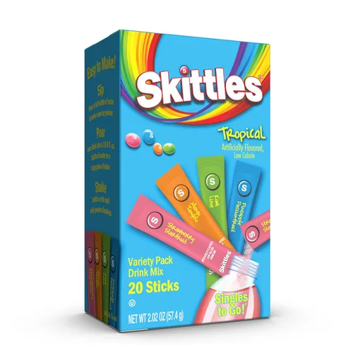 Vista 9 de Skittles Singles To Go Paquete Surtido, Mezcla de Bebida en Polvo Watertok, Cero Azúcar, Bajas Calorías, Incluye 4 Sabores, 1 Caja