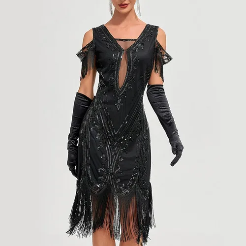 Vista 3 de Divhosrg CocktailDresses 2023 Party Sexy Dress Fashion Solid Color Sequin Fringe Dress Sparkly Dresses for Women