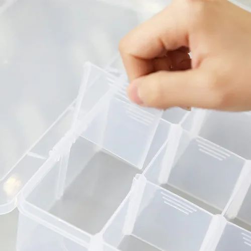 Vista 3 de Caja de almacenamiento de cinta Washi, caja de plástico con 6 compartimentos y ranuras de rejilla para joyería, herramienta de cuentas para cinta
