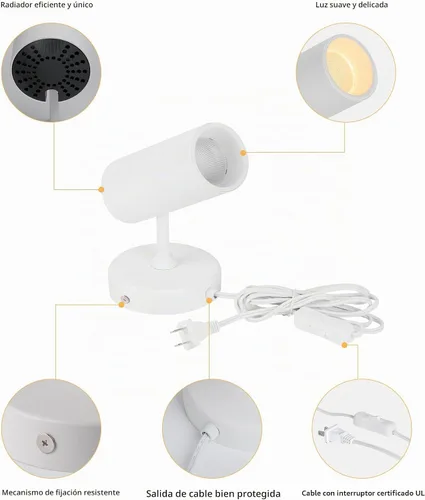 Vista 5 de Aisilan - Foco de pared LED enchufable, ajustable, 12 W, 3000 K, CRI 97 blanco 2 piezas
