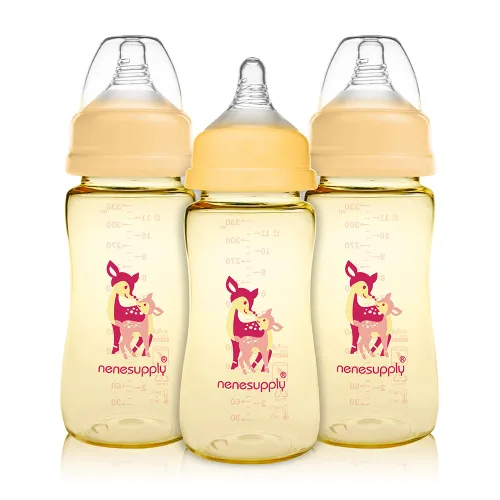 Vista 11 de Nenesupply 3 botellas de almacenamiento de leche materna PPSU de boca ancha de 11 oz / 11.2 fl oz, botellas de bombeo con extractores de leche Marfil